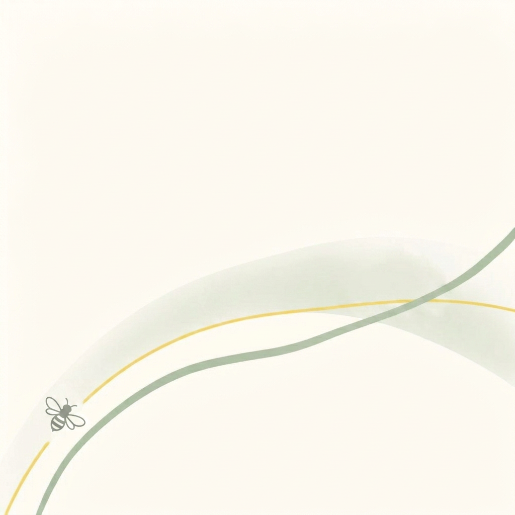 Abstract honeycomb bridge of honey and sage hexagons with three small bees